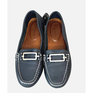Nautica Nal-Blythe Flats Loafers Navy Blue Square Toe Silver Buckle Sz 9 EUC